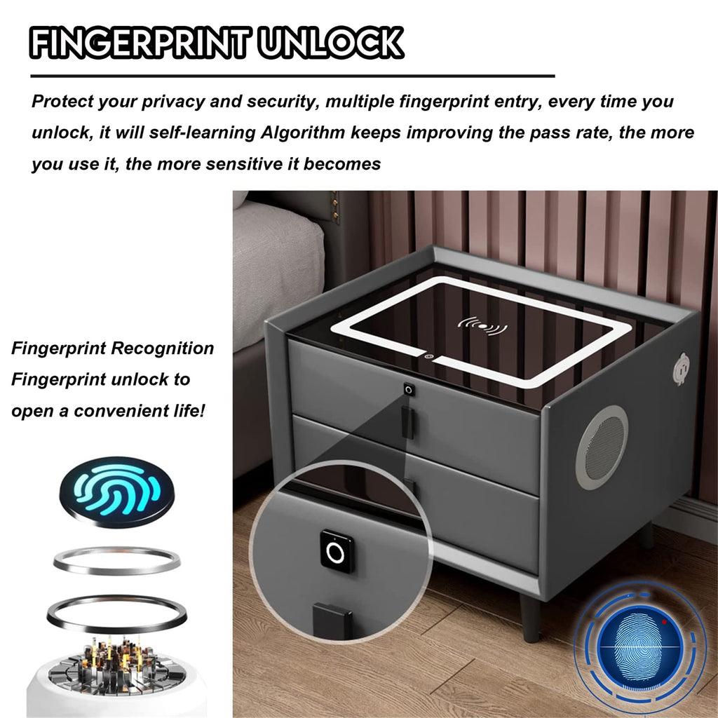 White 3 Drawer Smart Nightstand with Wireless Charging C96310