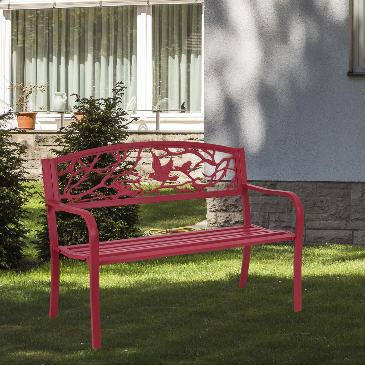50" Outdoor Bench with Cast Iron Backrest V64969