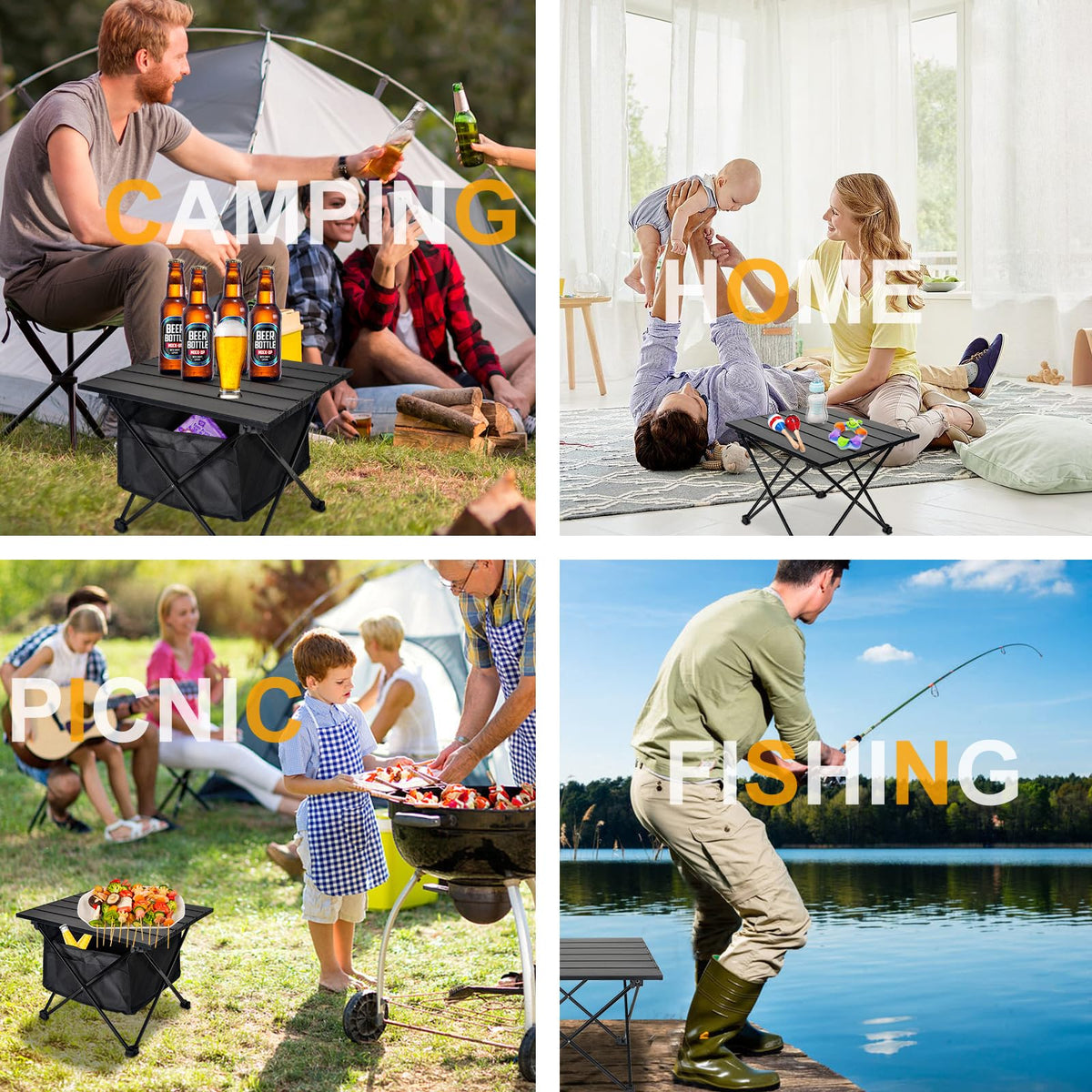 Foldable Aluminum Camping Side Table with Carry Bag D20086