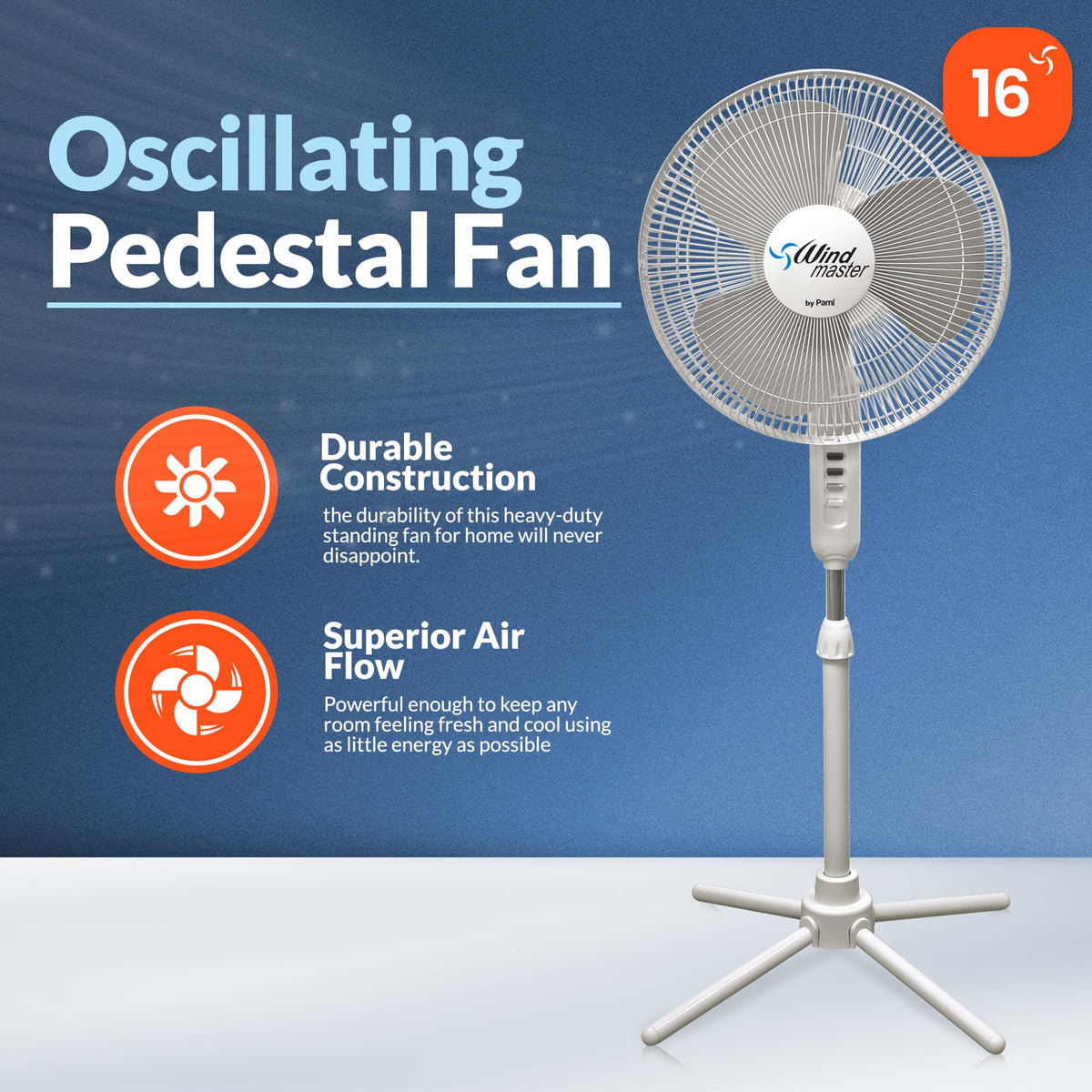 16 in Oscillating Pedestal Fan, 3 Speed, White R834