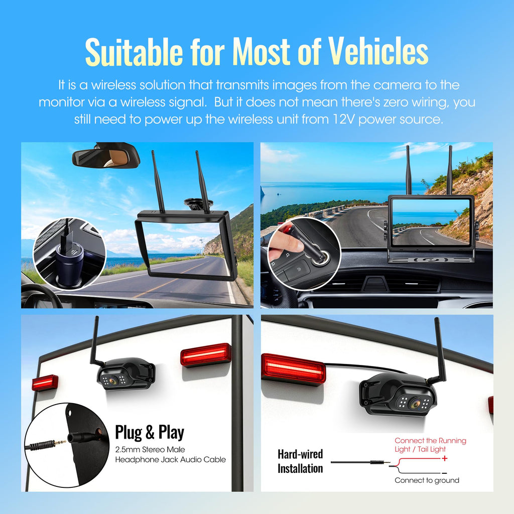7" Wireless Backup Camera System with DVR Split Screen Monitor E276143