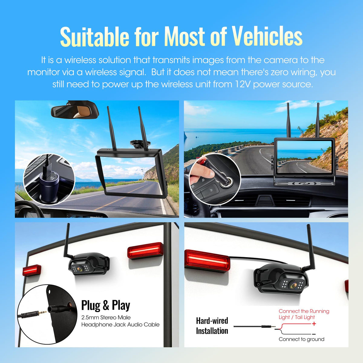 7" Wireless Backup Camera System with DVR Split Screen Monitor E276143