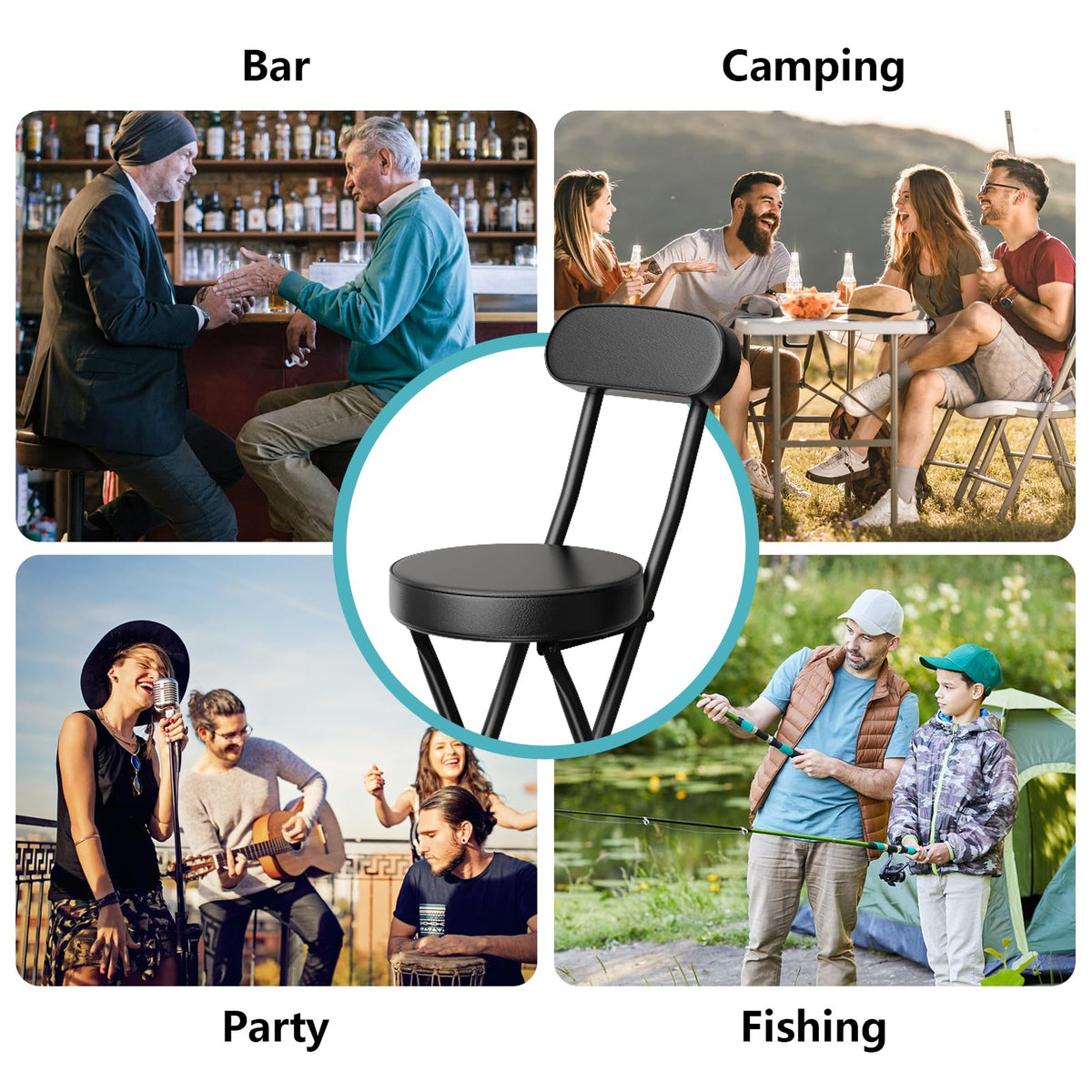 Cushioned Black Folding Stool X616