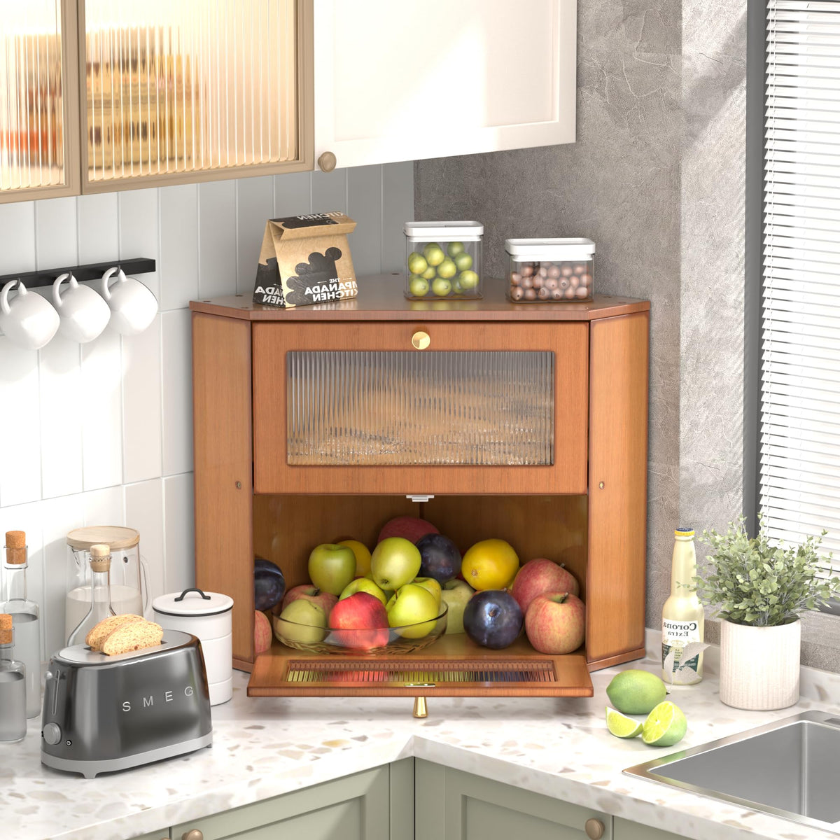 Large Capacity 2 Layer Bamboo Bread Box with Acrylic Window U818