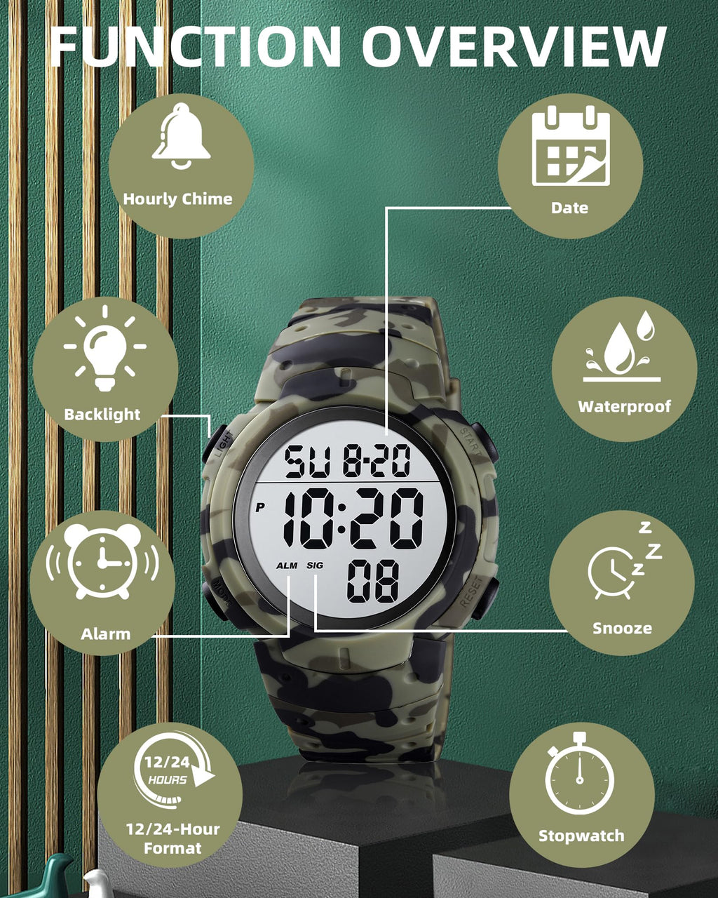 Digital Watch Mens Waterproof Sport Wristwatch E4198