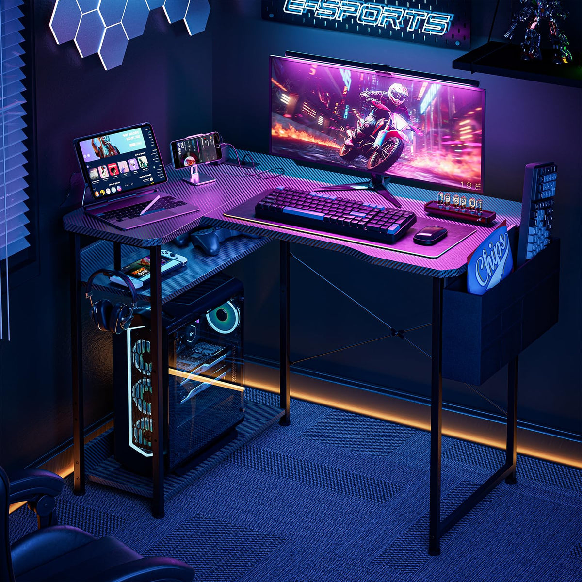 L Shaped Gaming Desk 40 Inch Black Carbon J746