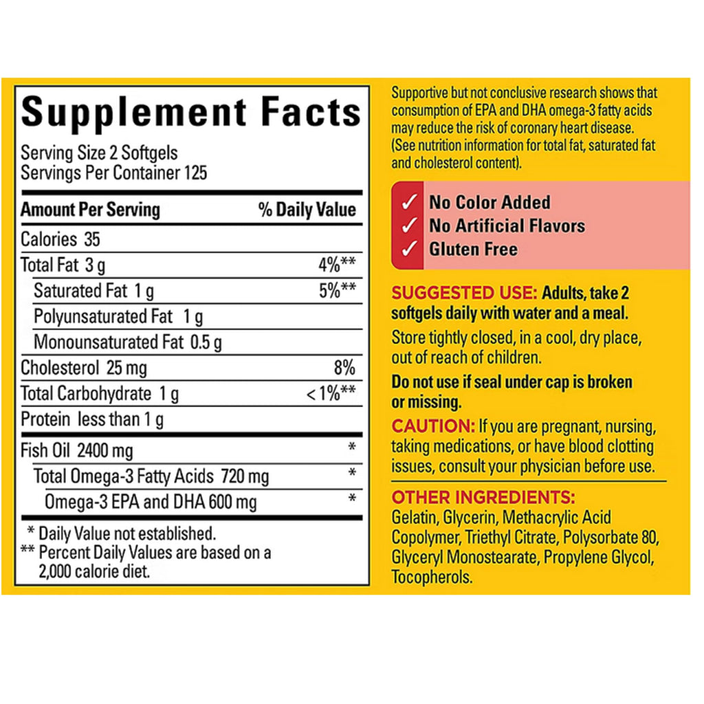 Fish Oil 1200 Mg 360 mg Omega-3 250 Liquid Softgels Q495