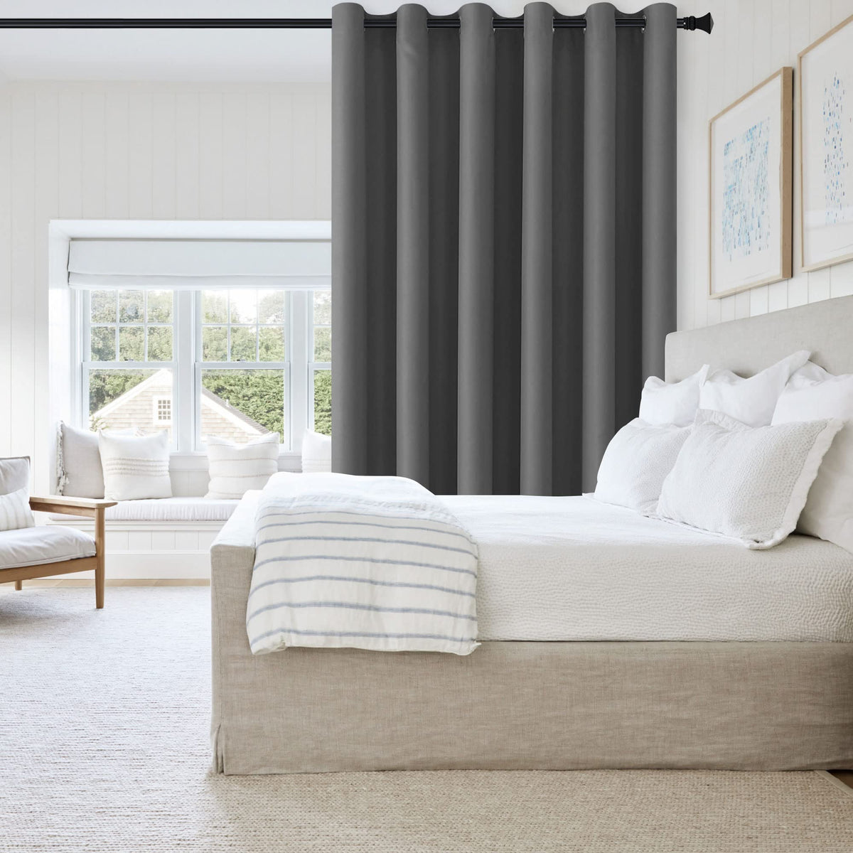 Dark Grey Thermal Blackout Room Divider Curtain Panel A394