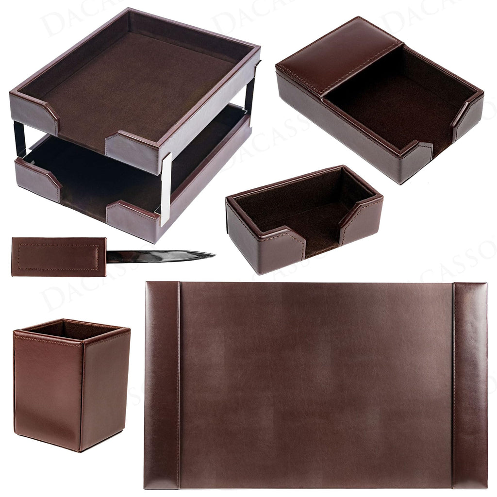 Dark Brown Bonded Leather 8-Piece Desk Accessory Set X48099
