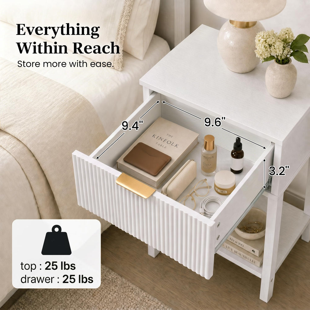 White Nightstand with Drawer and Open Shelf M33396