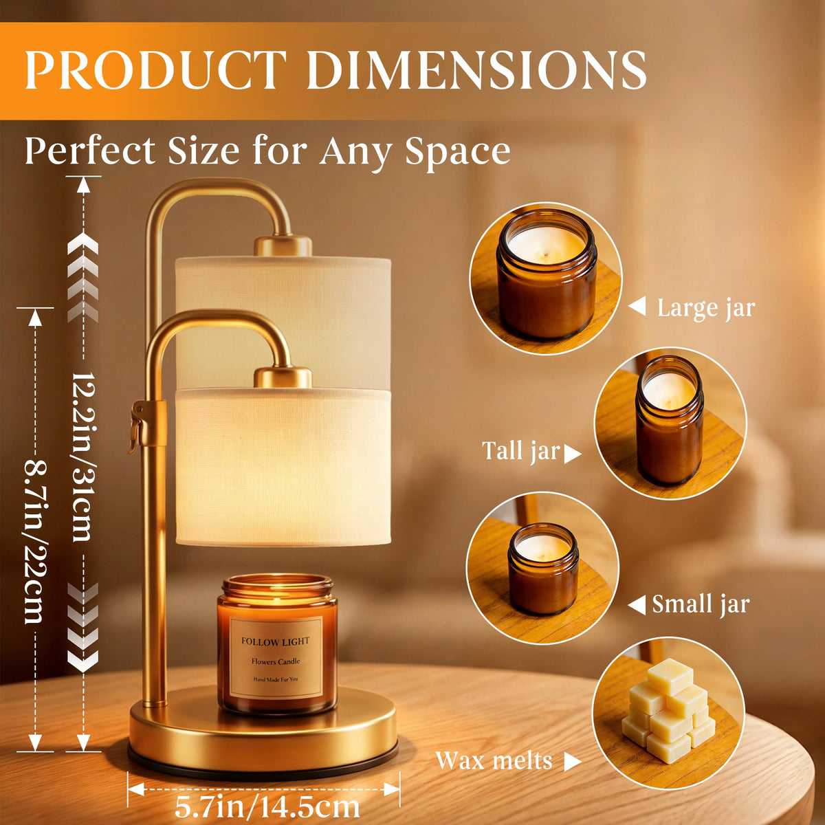Adjustable Height Candle Warmer Lamp with Timer W9649