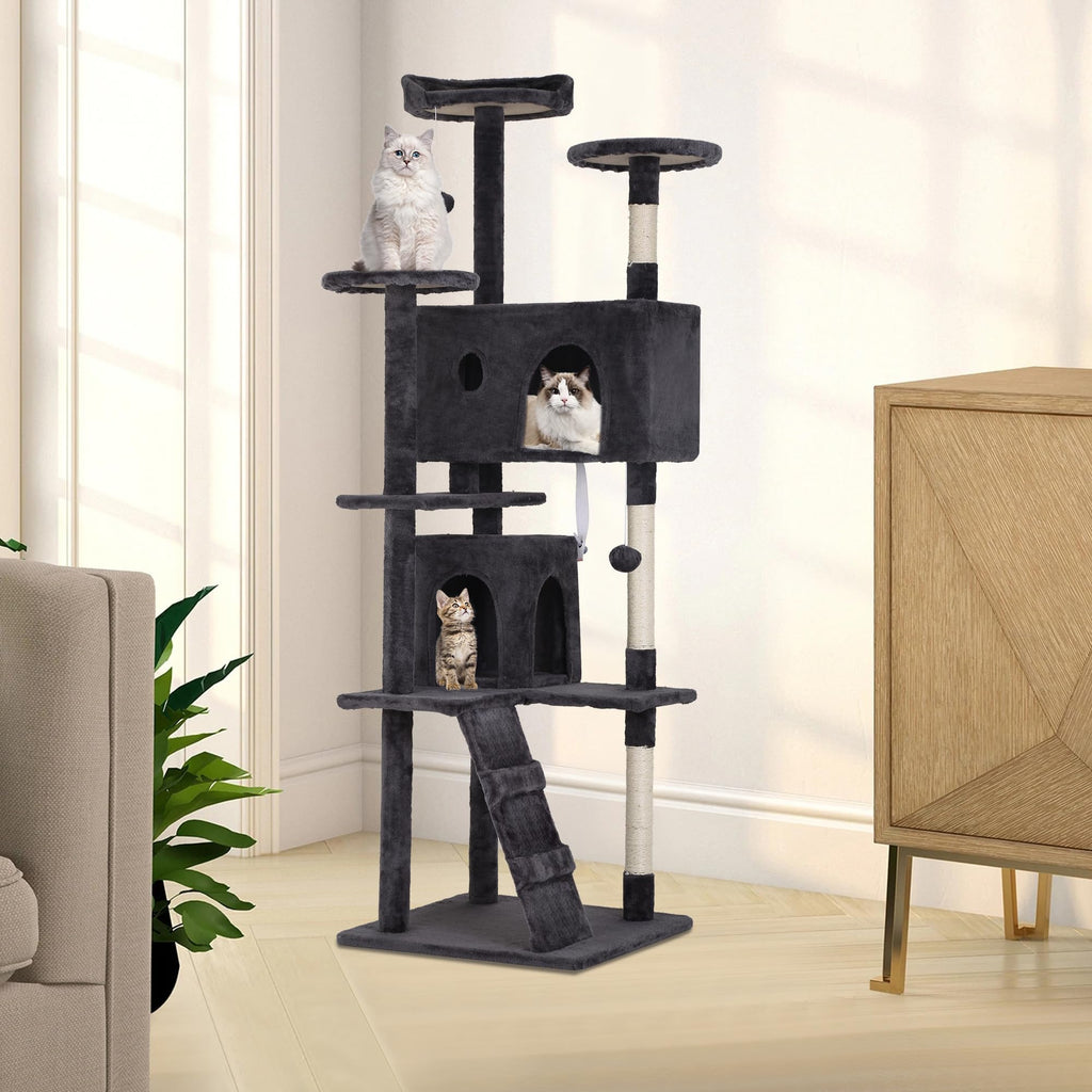 70 Inch Dark Grey Cat Tree Tower with Scratching Post J263