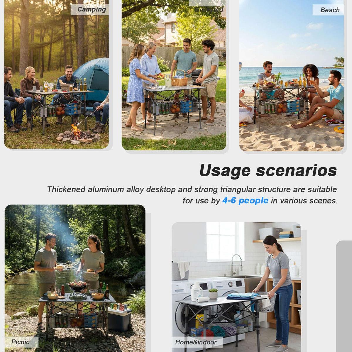 Portable Aluminum Folding Camping Table with Storage Basket L7555