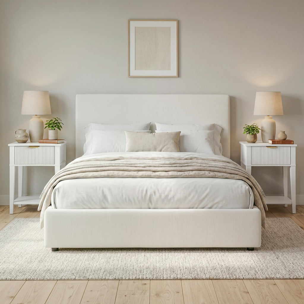 White Nightstand with Drawer and Open Shelf M33396