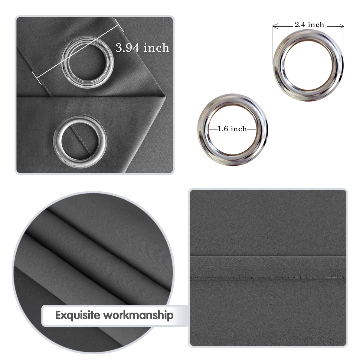 Dark Grey Thermal Blackout Room Divider Curtain Panel A394