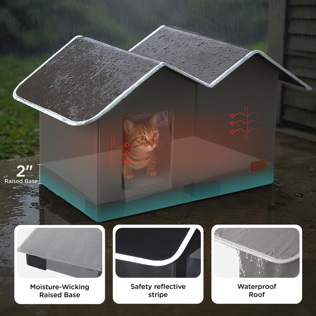 Weatherproof Outdoor Cat House with Raised Base L81380