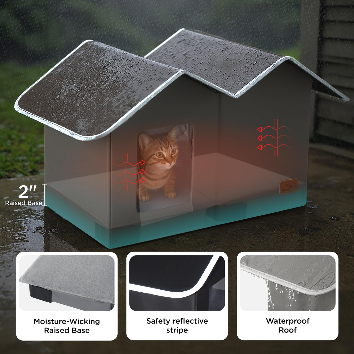 Weatherproof Outdoor Cat House with Raised Base L81380