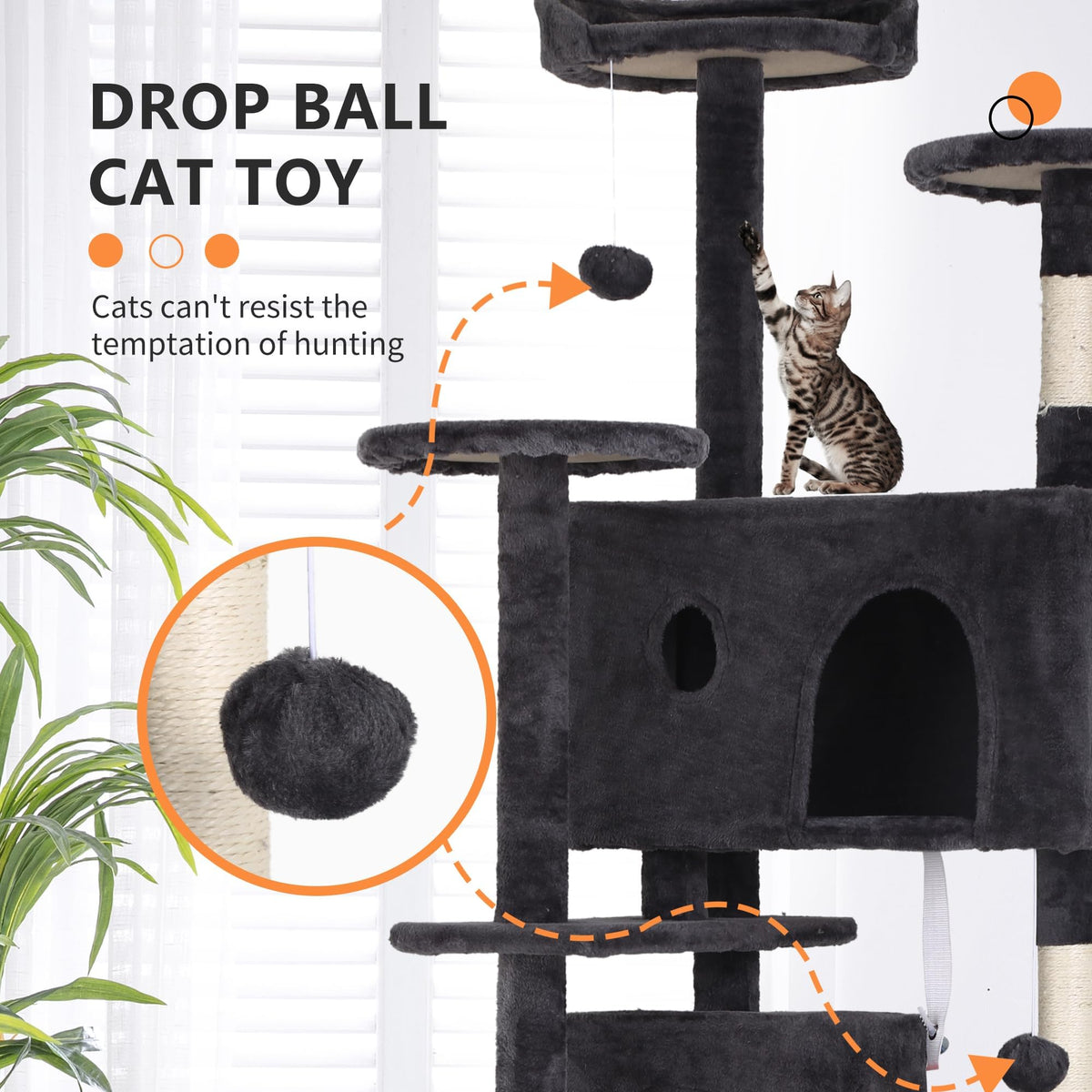70 Inch Dark Grey Cat Tree Tower with Scratching Post J263