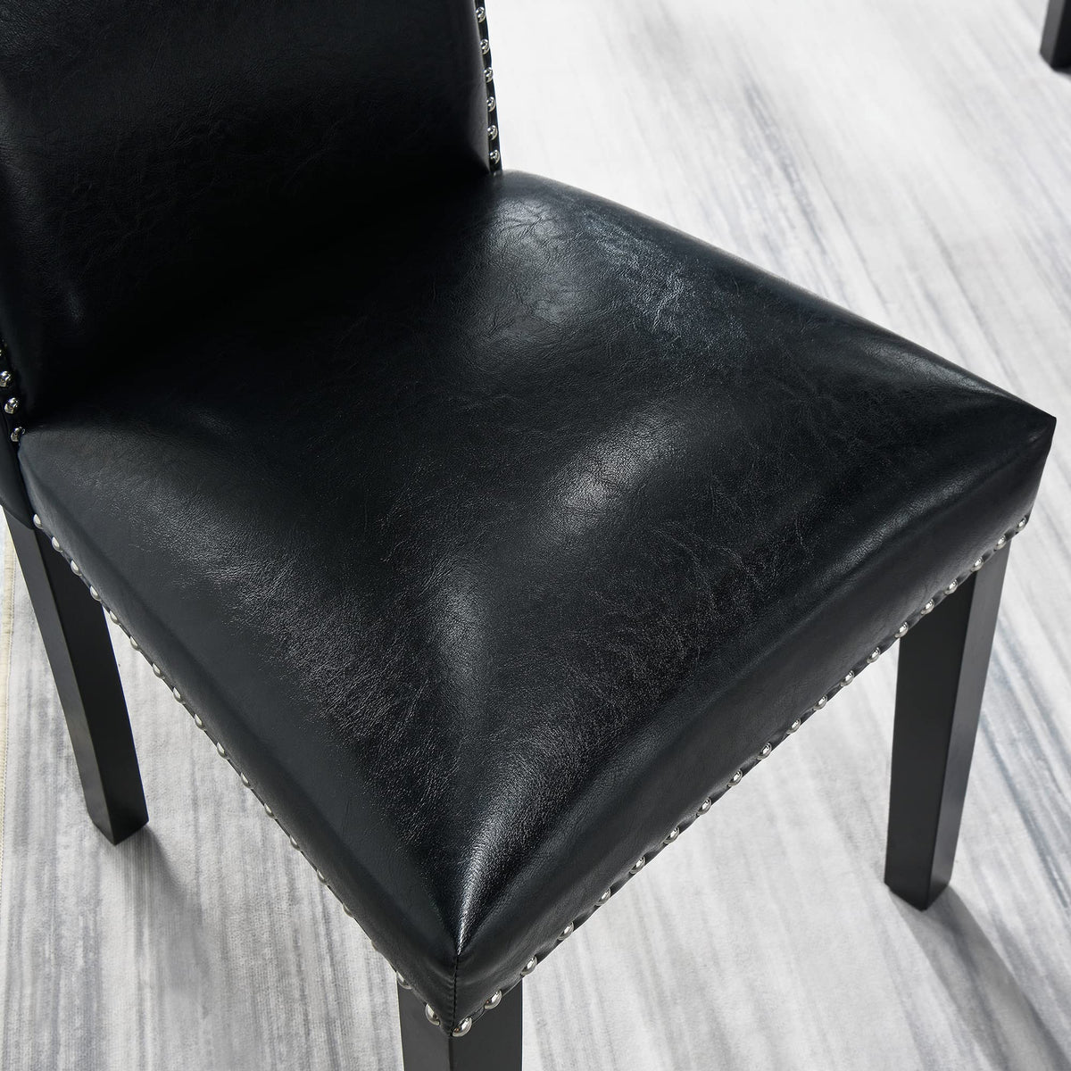 Black Faux Leather Dining Chairs Set of 4 with Wood Legs R7085