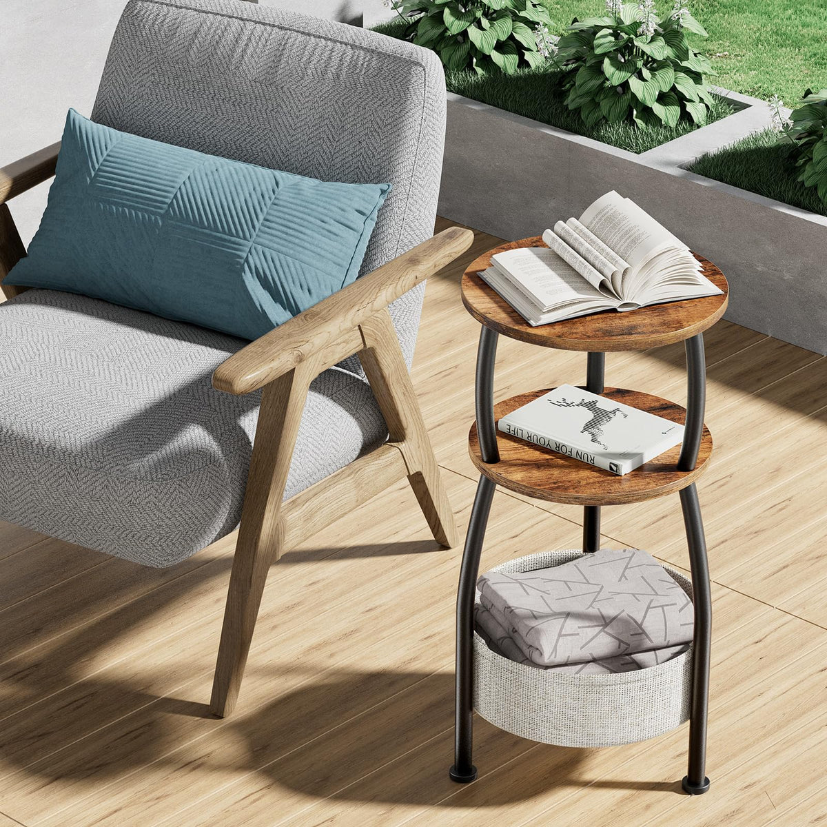 Round Side Table with Storage Basket R4622