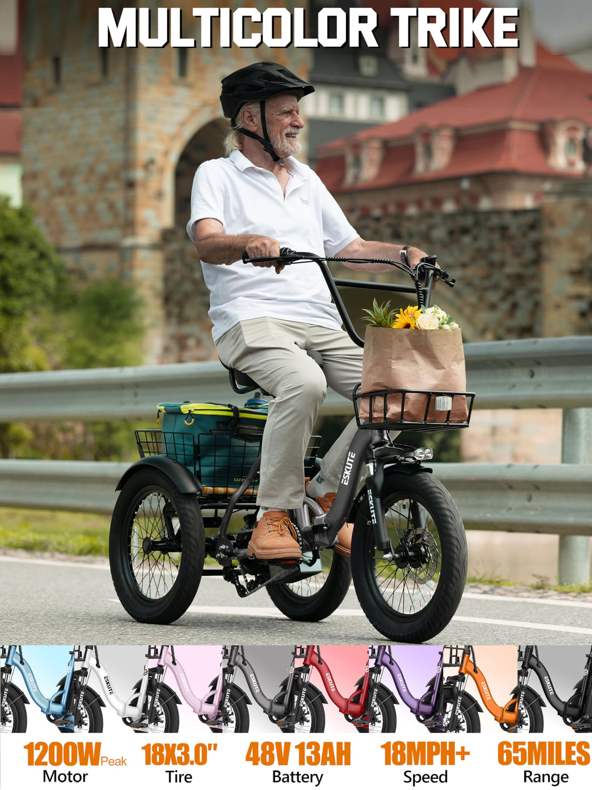 Electric Tricycle Bike 1200W Folding 3 Wheel Bicycle Y631773