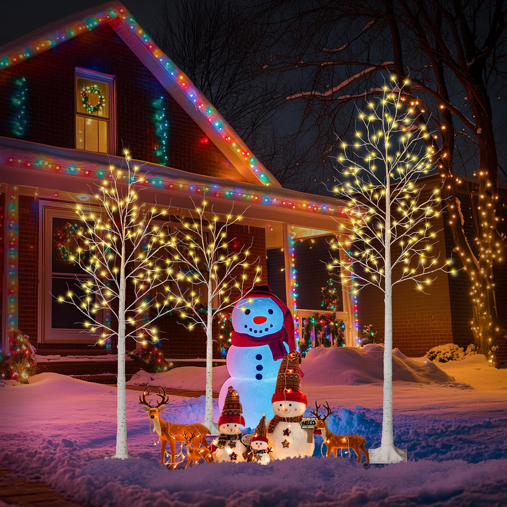 White Birch Tree with Lights Set of 3 Christmas Decorations with Warm White Lights F302