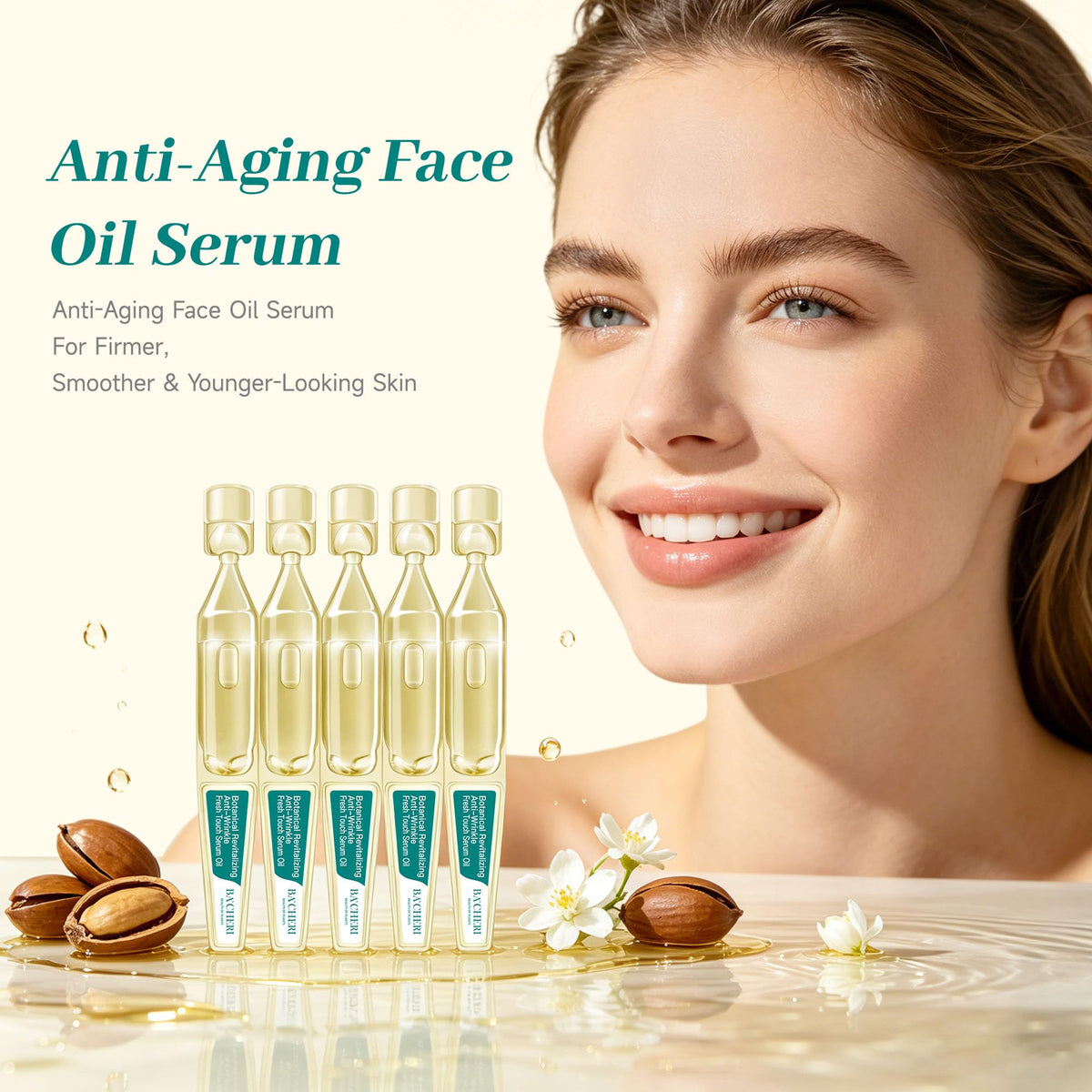 Anti-Aging Face Oil Serum Ampoules with Squalane, Camellia, Jojoba & Meadowfoam Seed Oil, 1ml x 30 Y73283