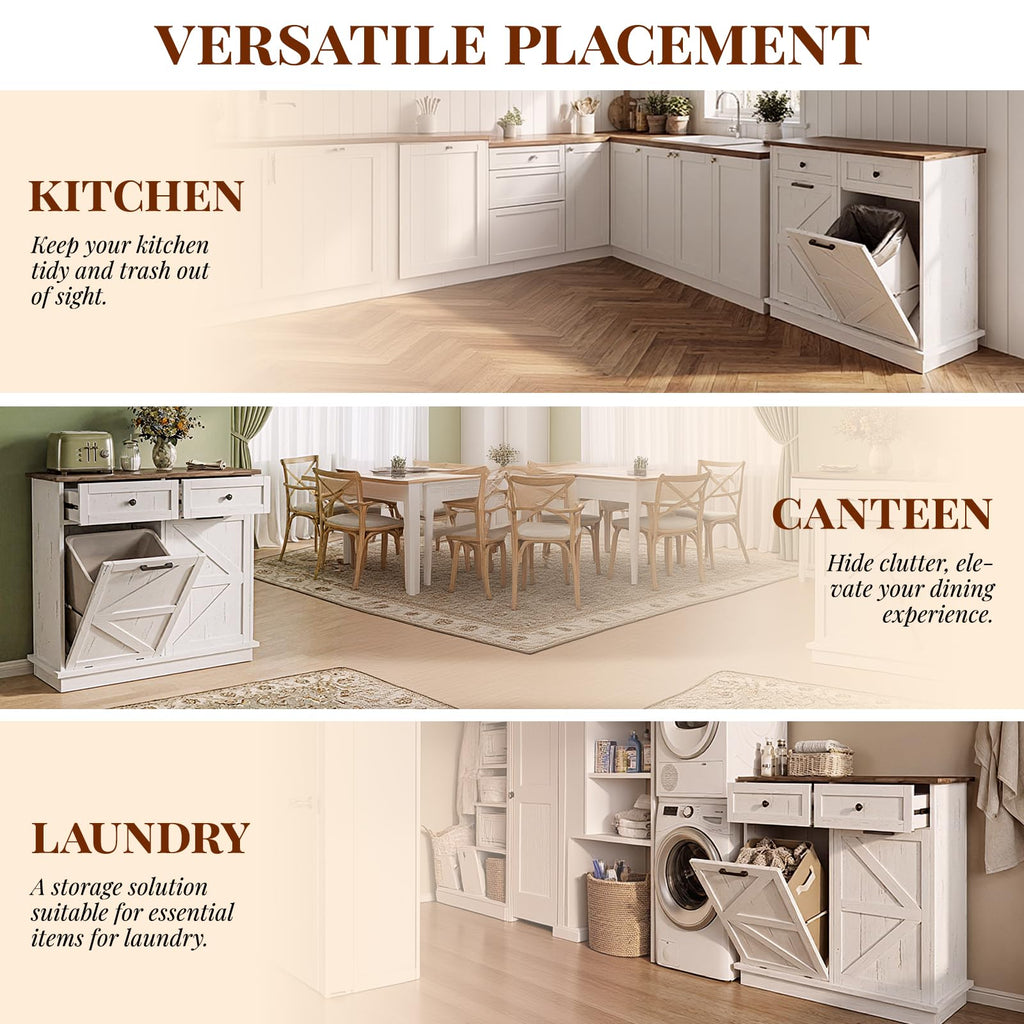 Brown White Double Tilt Out Trash Cabinet with Drawers R7830