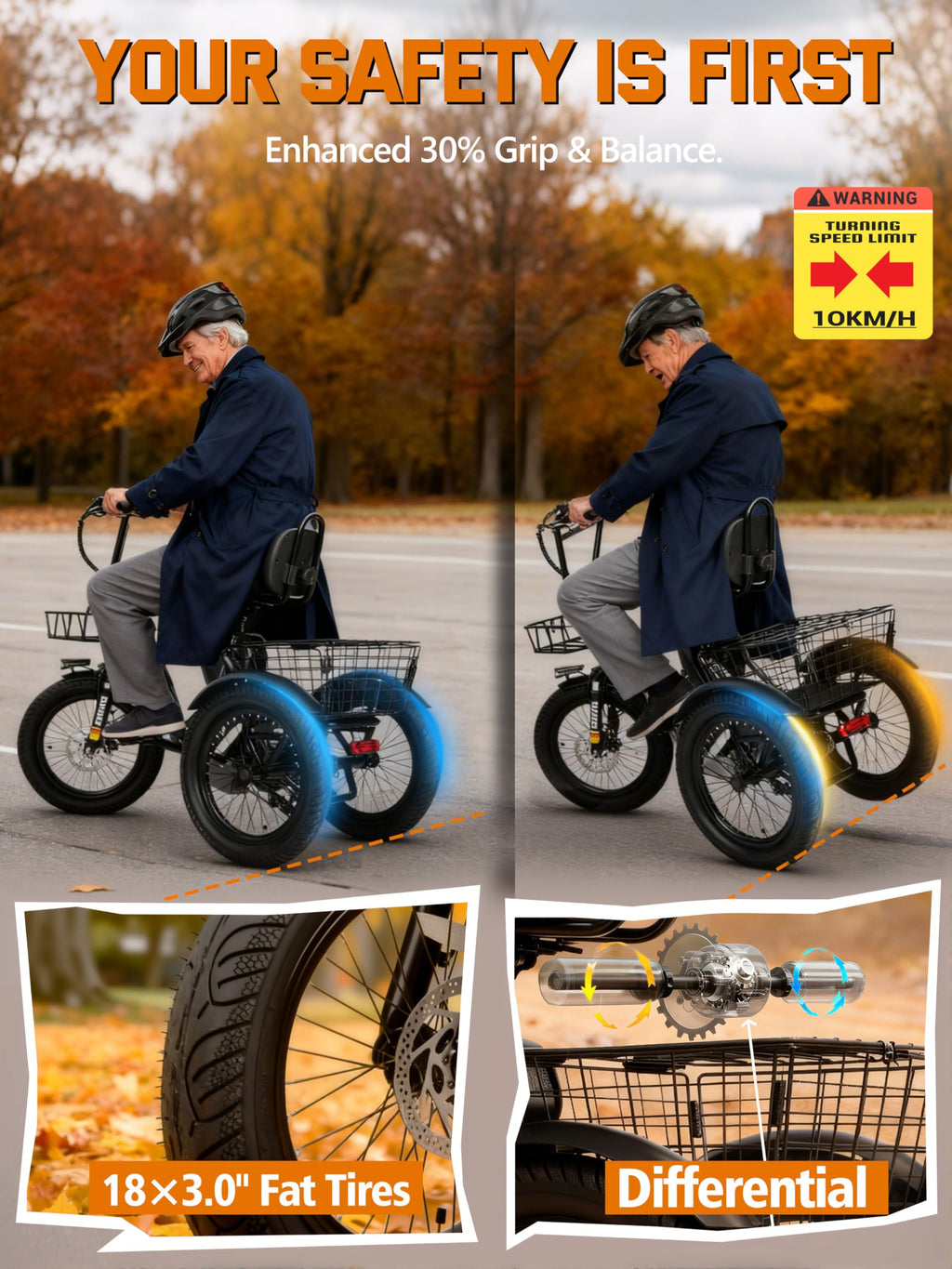 Electric Tricycle Bike 1200W Folding 3 Wheel Bicycle Y631773