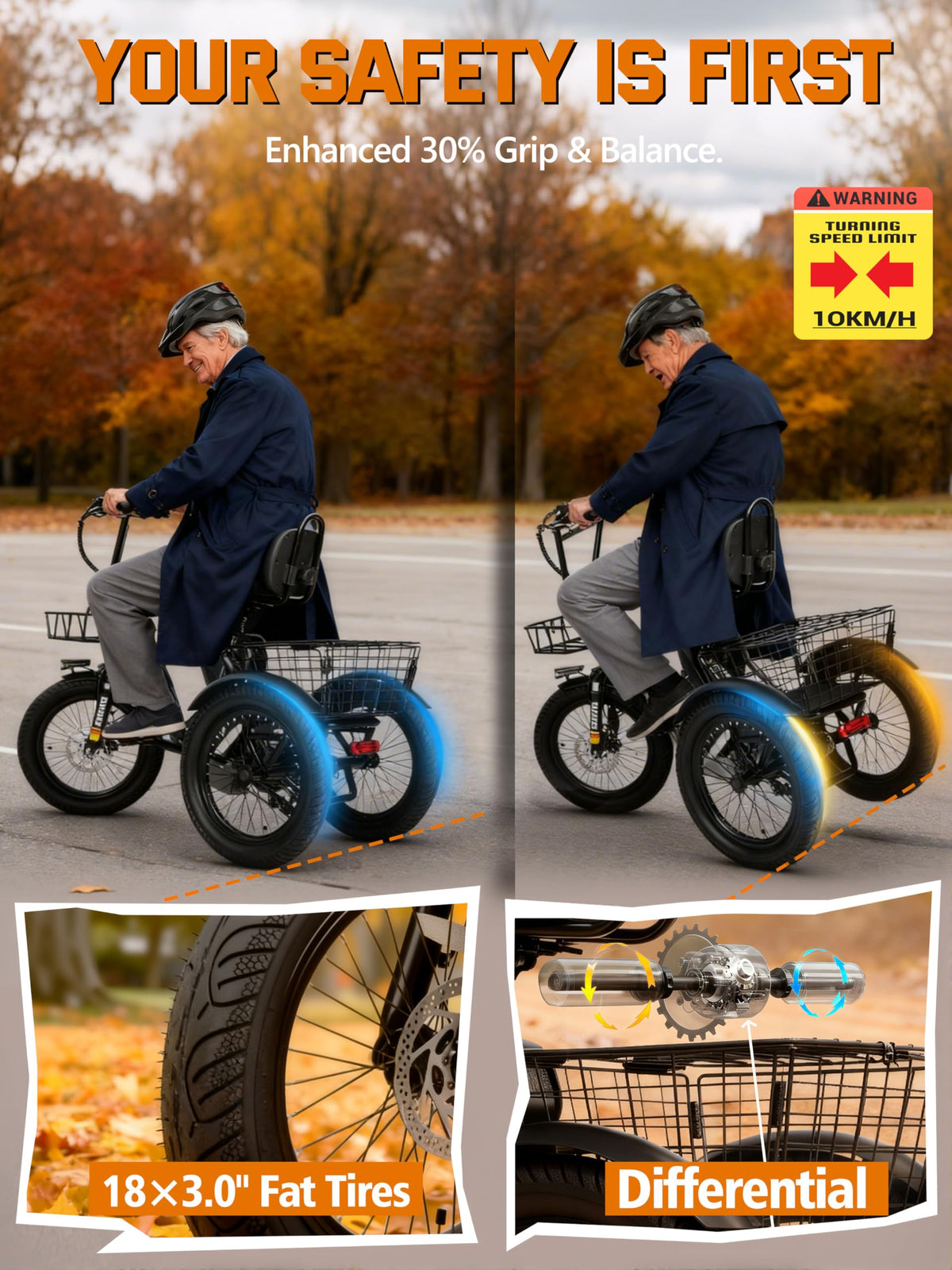 Electric Tricycle Bike 1200W Folding 3 Wheel Bicycle Y631773