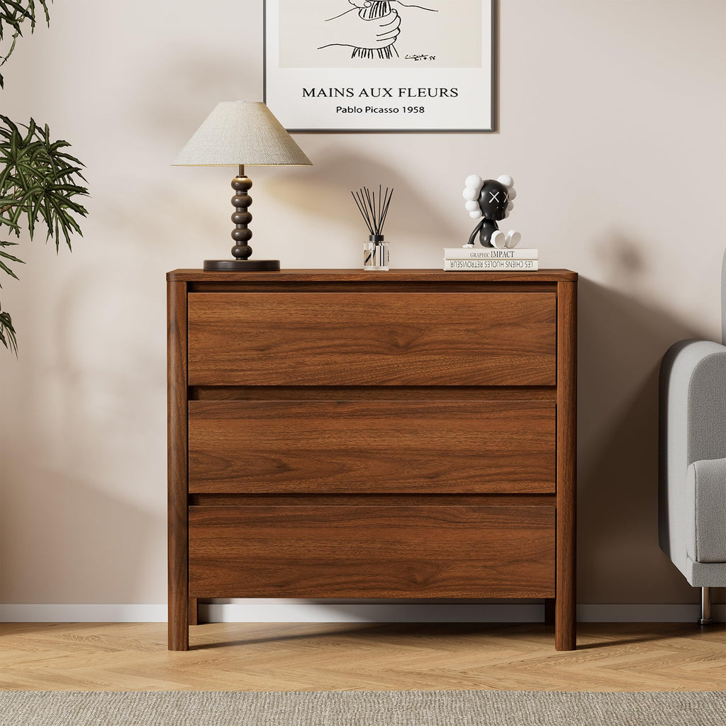 31.5" Wide 3 Drawer Wood Dresser with Legs, Walnut Y990926
