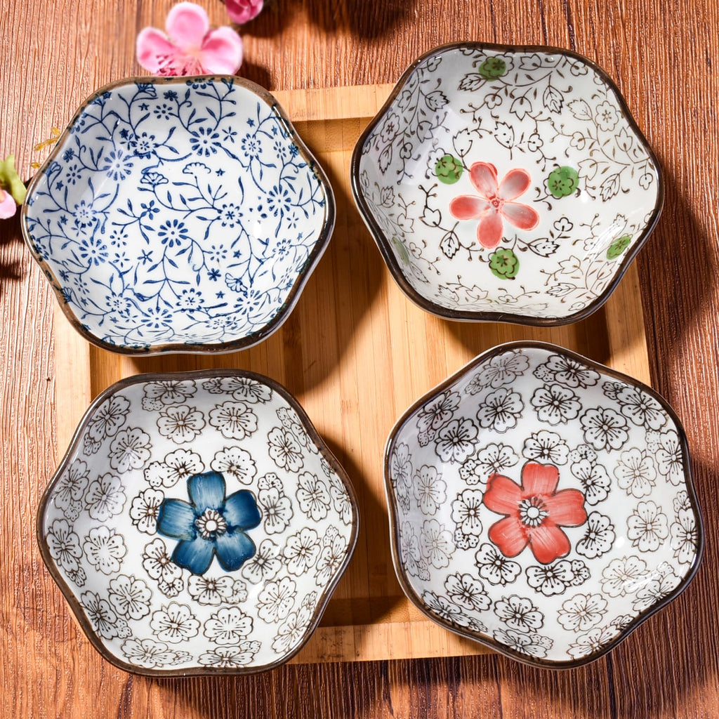 Hand-Painted Floral Ceramic Pinch Bowl Set, 12-Piece Mini Condiment Dishes O685
