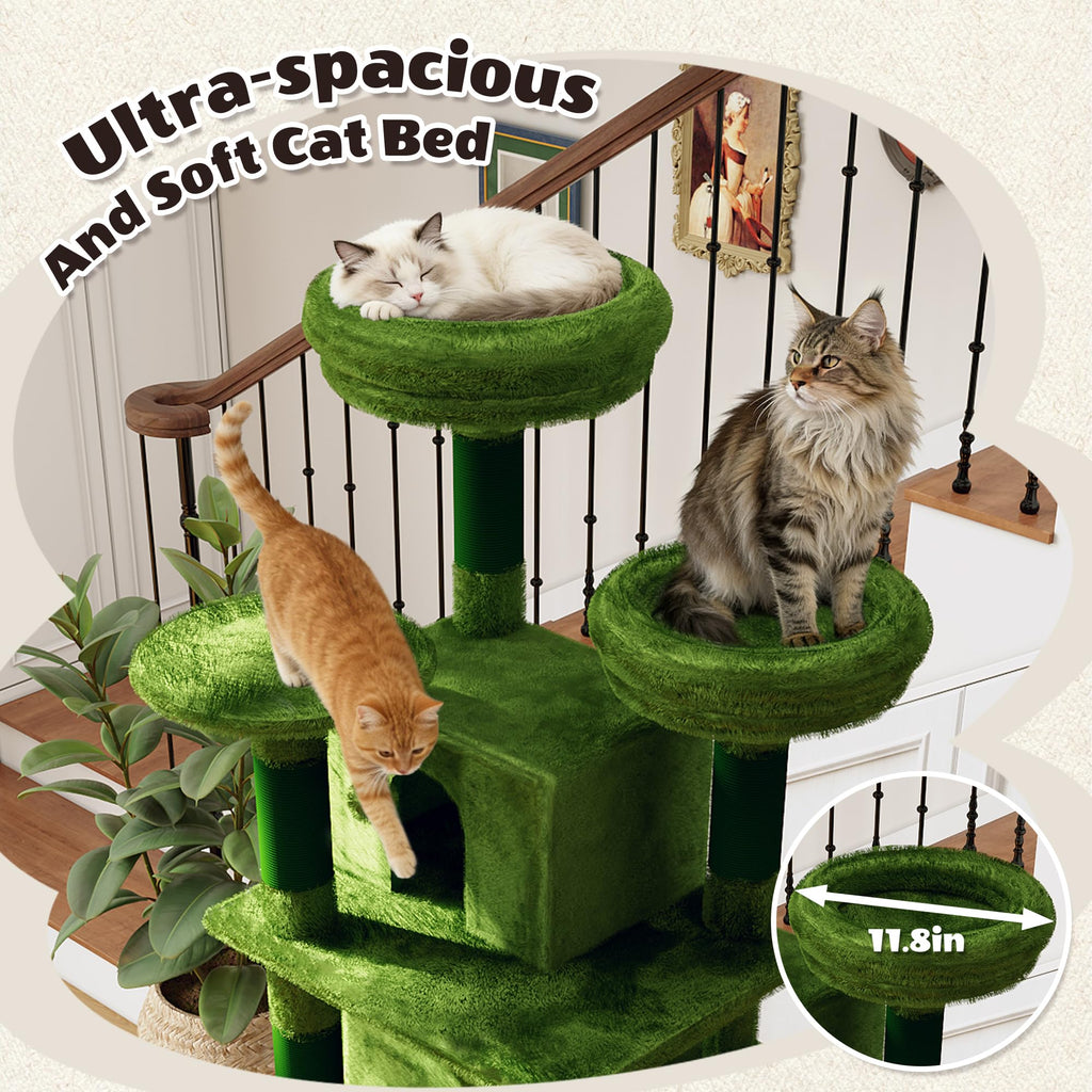 70.87" Green Multi-Level Cat Tree with Condos and Hammock H6098