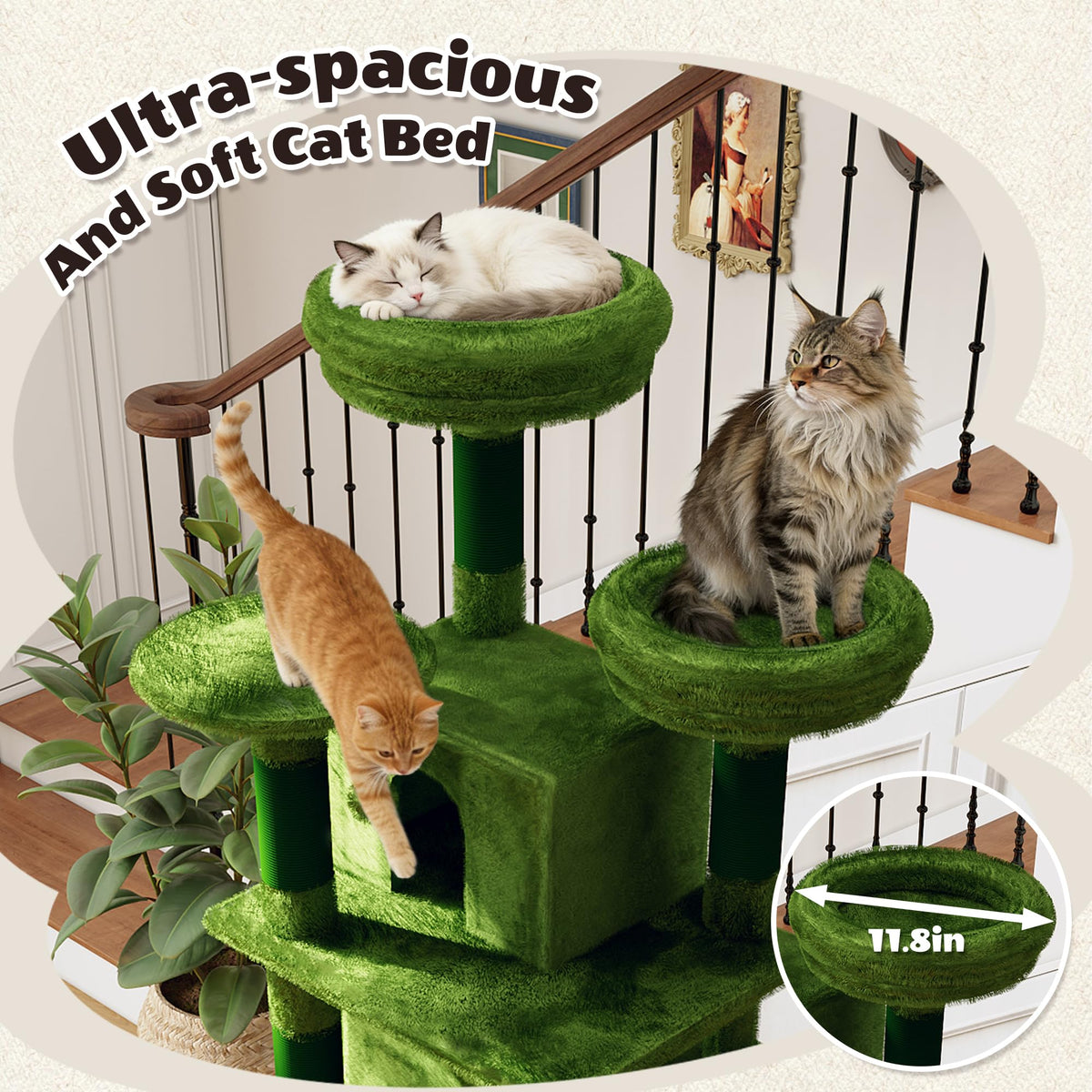 70.87" Green Multi-Level Cat Tree with Condos and Hammock H6098