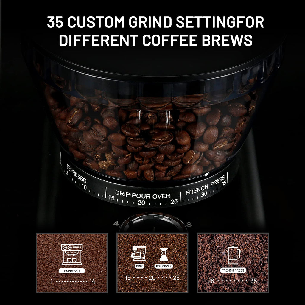 Electric Conical Burr Coffee Grinder with 35 Adjustable Grind Settings T641