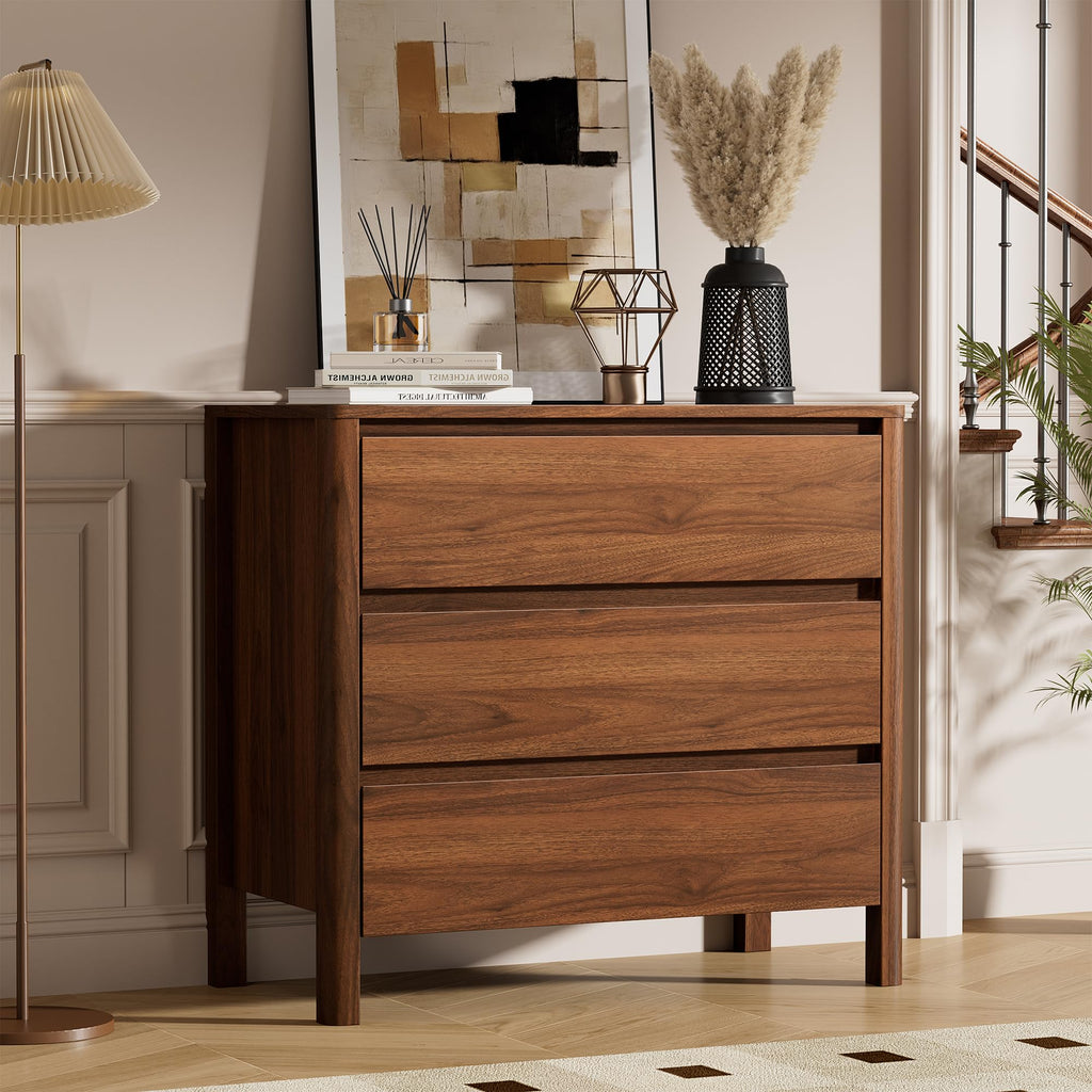 31.5" Wide 3 Drawer Wood Dresser with Legs, Walnut Y990926
