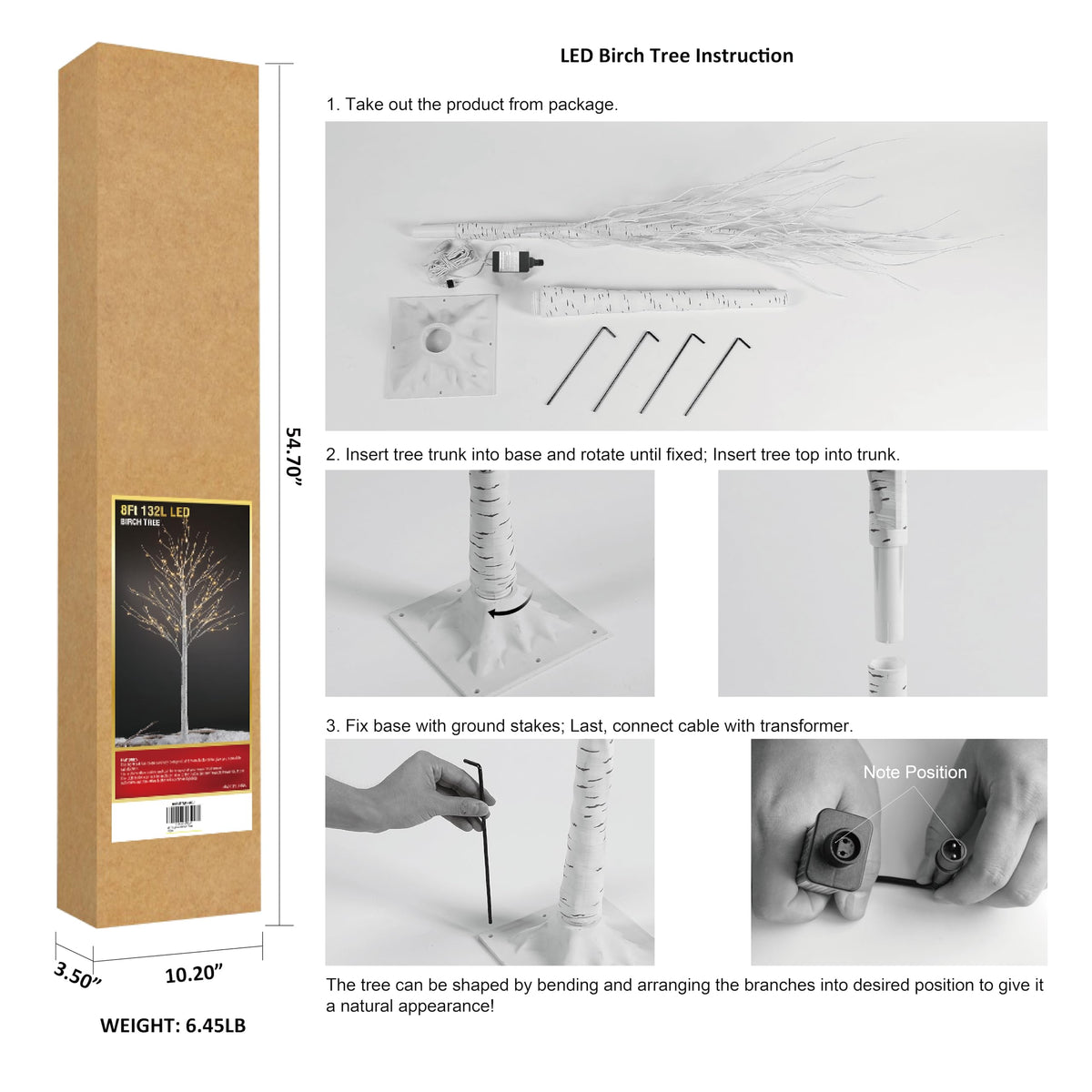 8FT 132 LED Birch Tree Warm White Q945