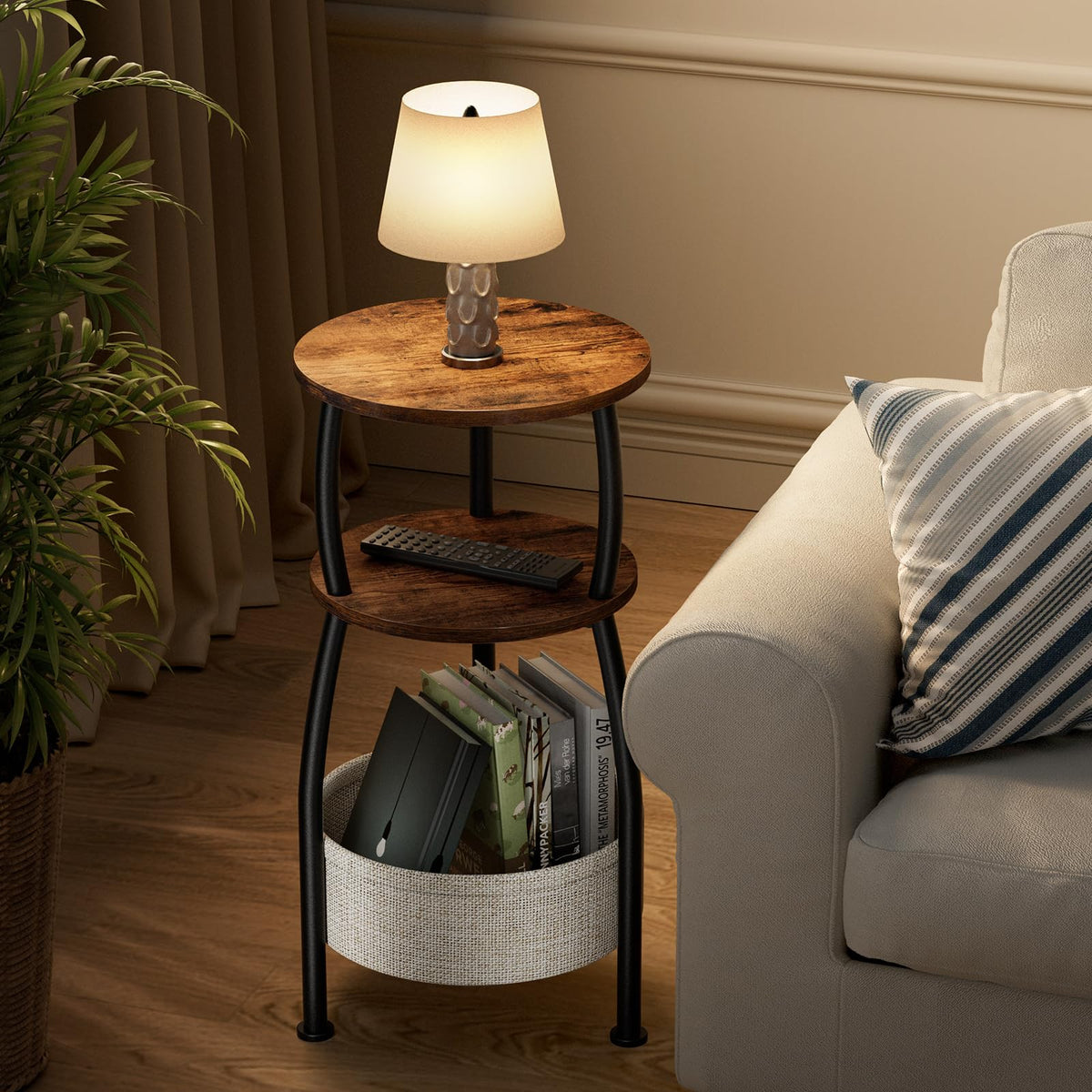 Round Side Table with Storage Basket R4622
