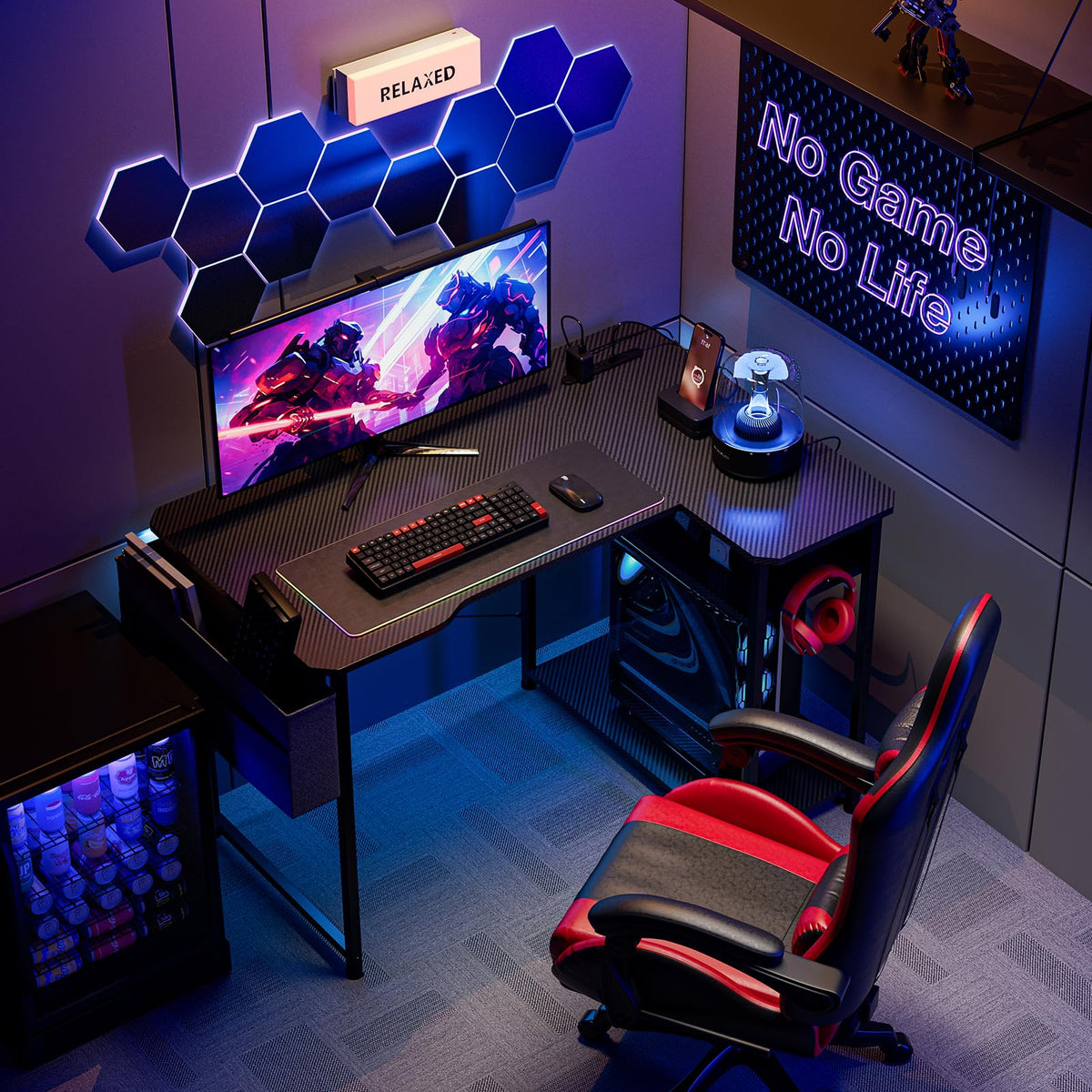 L Shaped Gaming Desk 40 Inch Black Carbon J746
