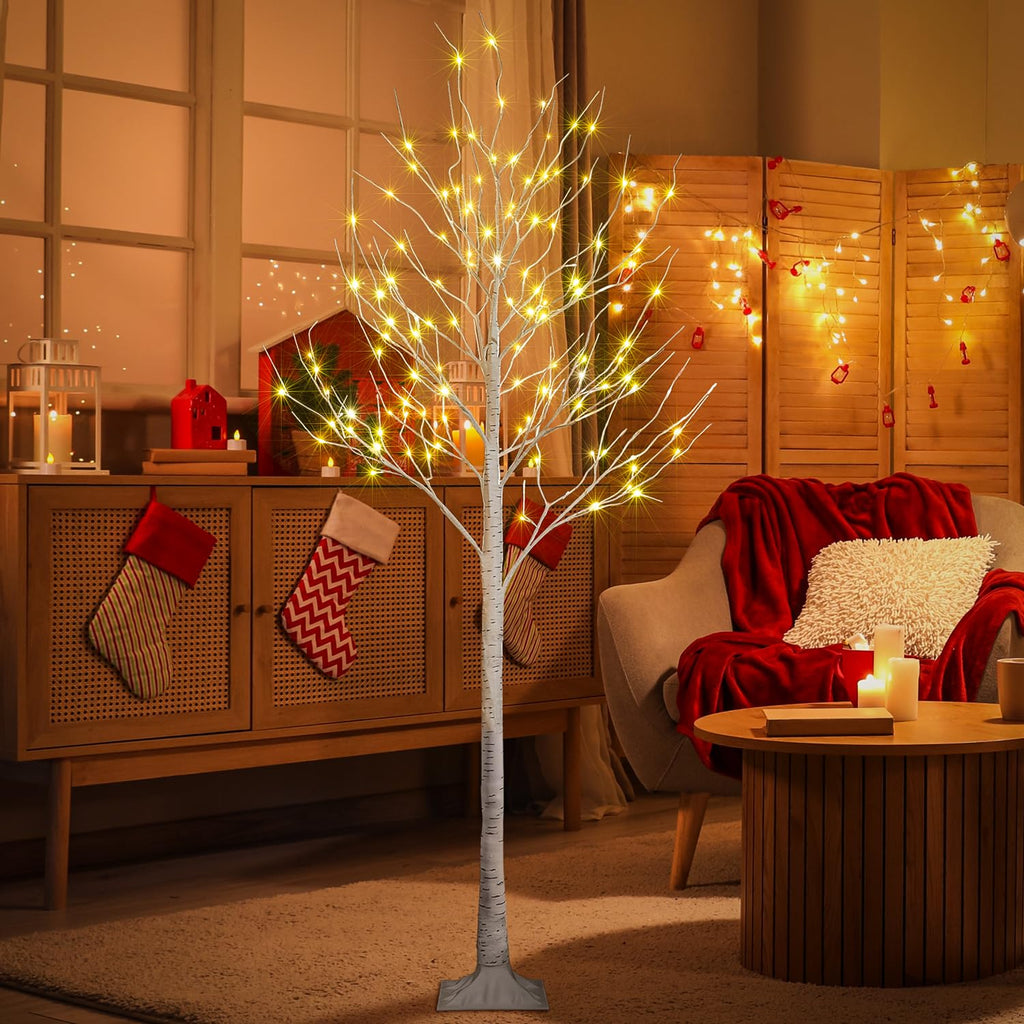 8FT 132 LED Birch Tree Warm White Q945