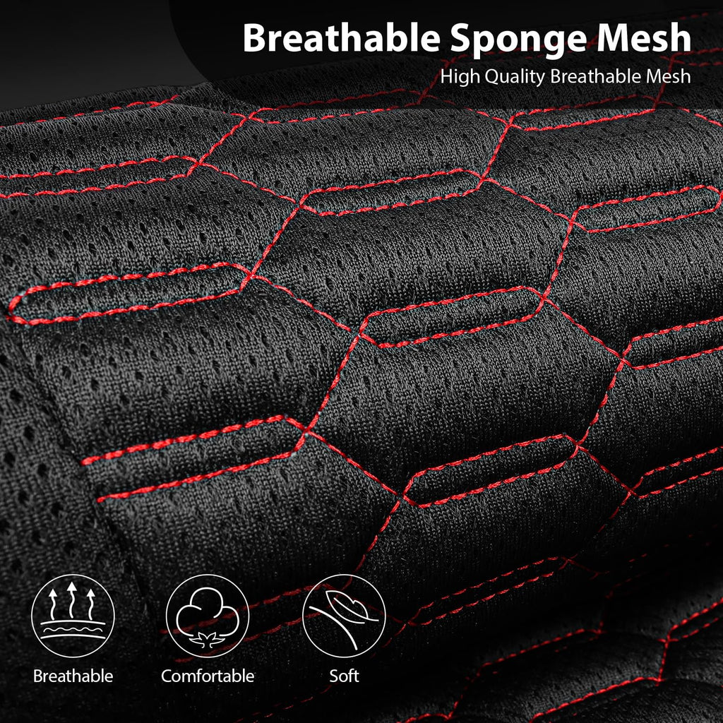 3D Foam Mesh Faux Leather Car Seat Covers Full Set, Black and Red A2508