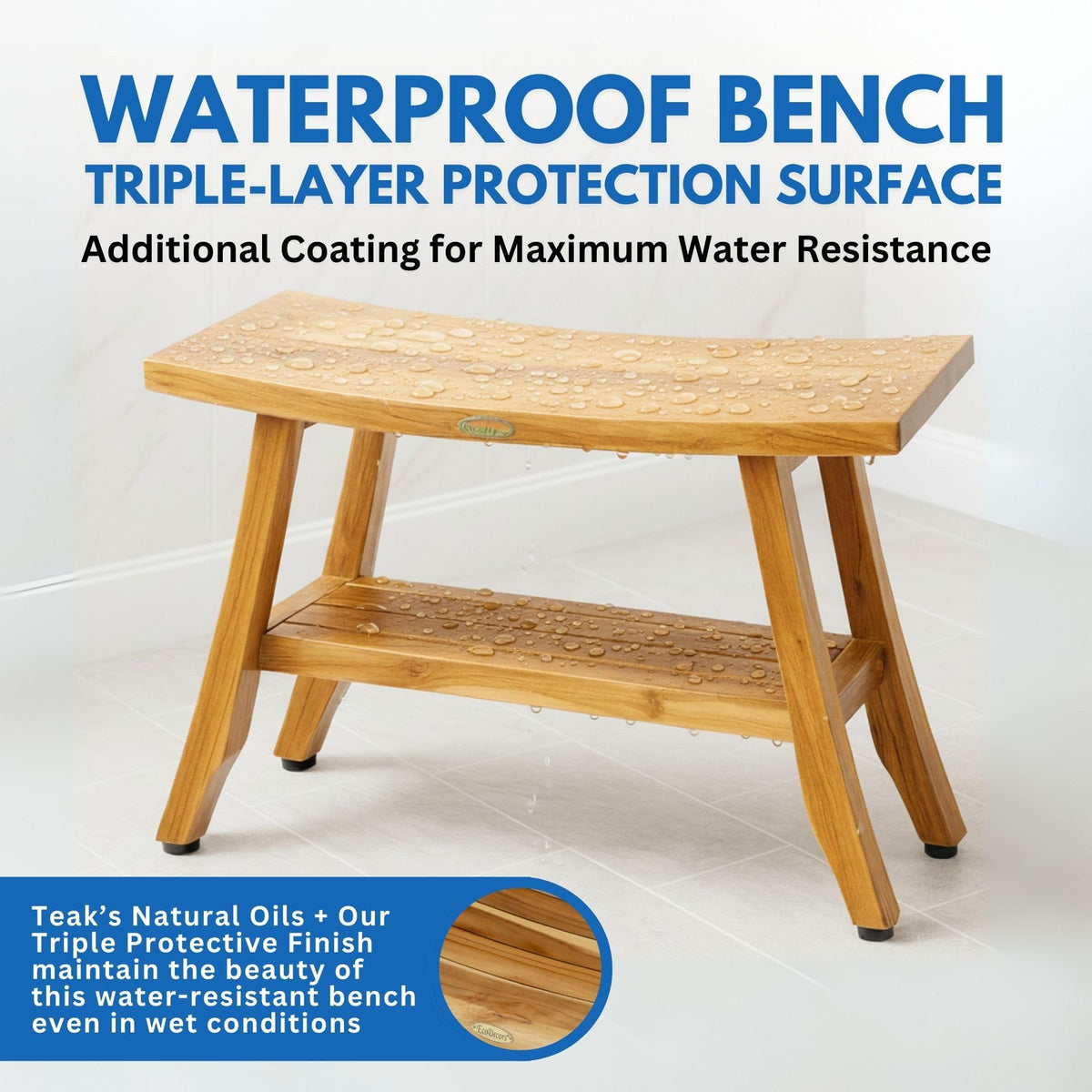 34-Inch Natural Teak Shower Bench M59947