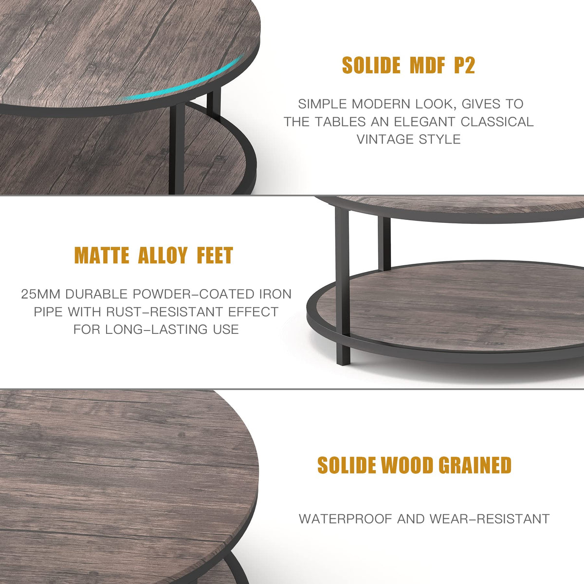 Round 2-Tier Wood Coffee Table with Storage Shelf Y5547