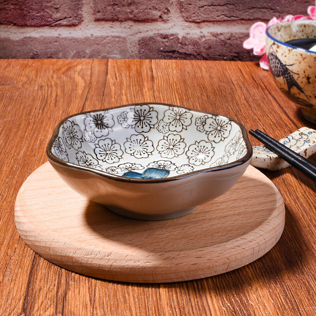 Hand-Painted Floral Ceramic Pinch Bowl Set, 12-Piece Mini Condiment Dishes O685