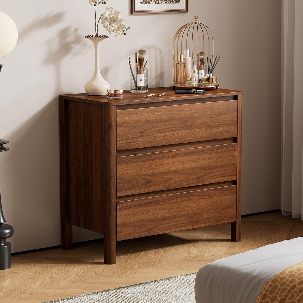 31.5" Wide 3 Drawer Wood Dresser with Legs, Walnut Y990926