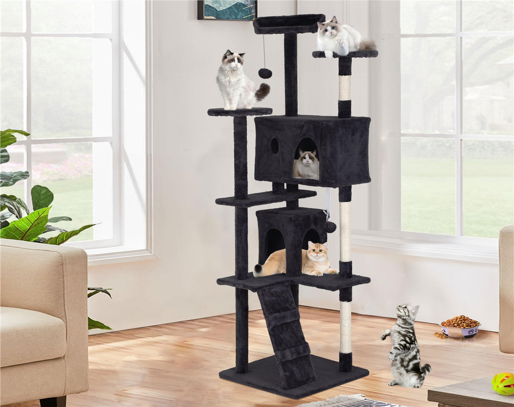 70 Inch Dark Grey Cat Tree Tower with Scratching Post J263