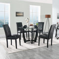 Black Faux Leather Dining Chairs Set of 4 with Wood Legs R7085