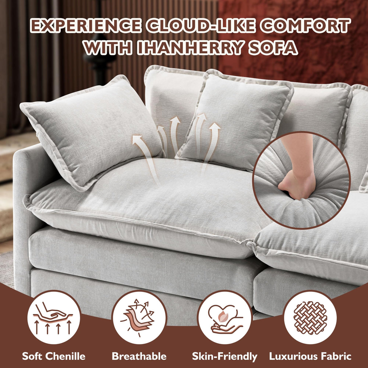 77 Inch Grey Chenille Loveseat V131121