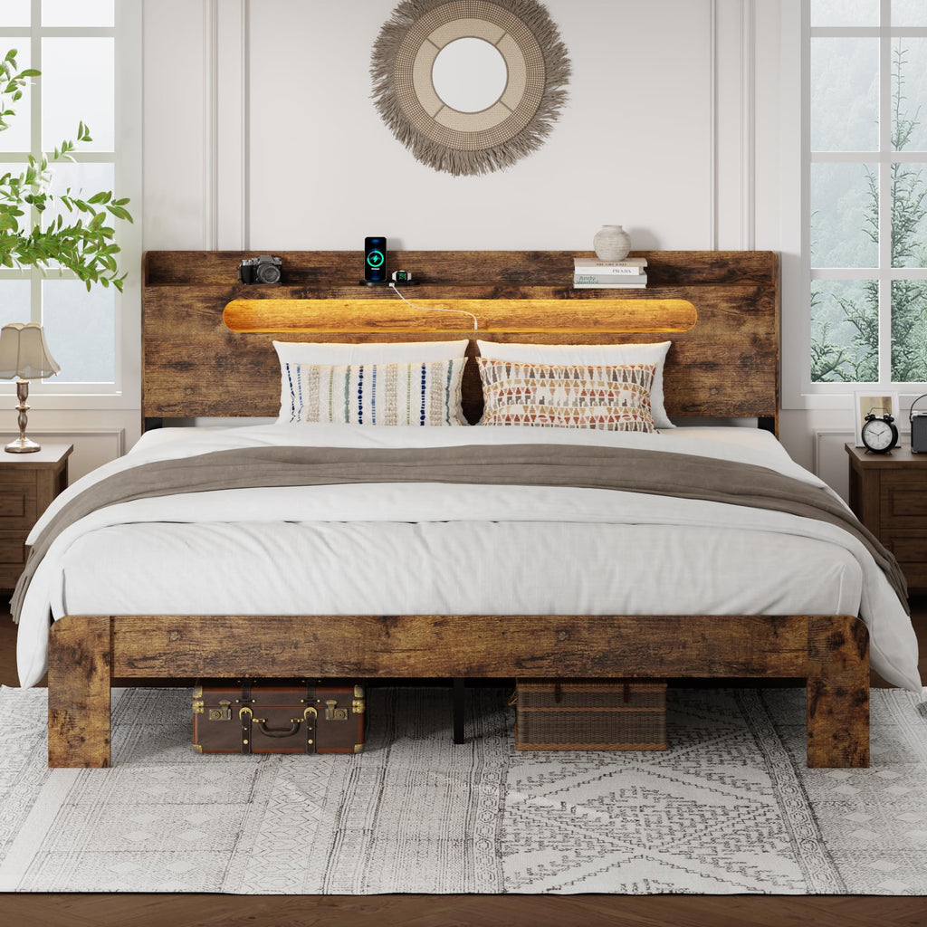 Queen Bed Frame with Storage Headboard and Charging Station E581529