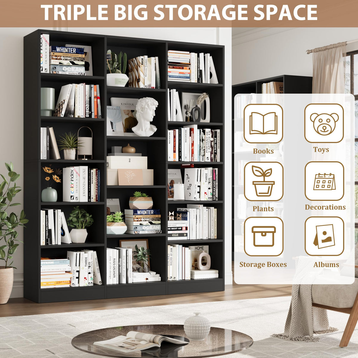 Triple Wide Bookshelf with 17 Display Shelves V859